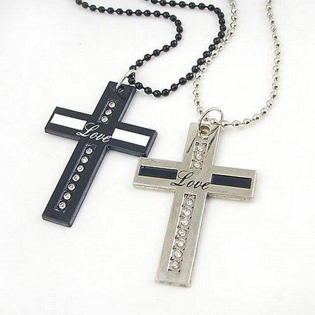  Rhinestone & Stripe Cross Necklace (Set of 2)