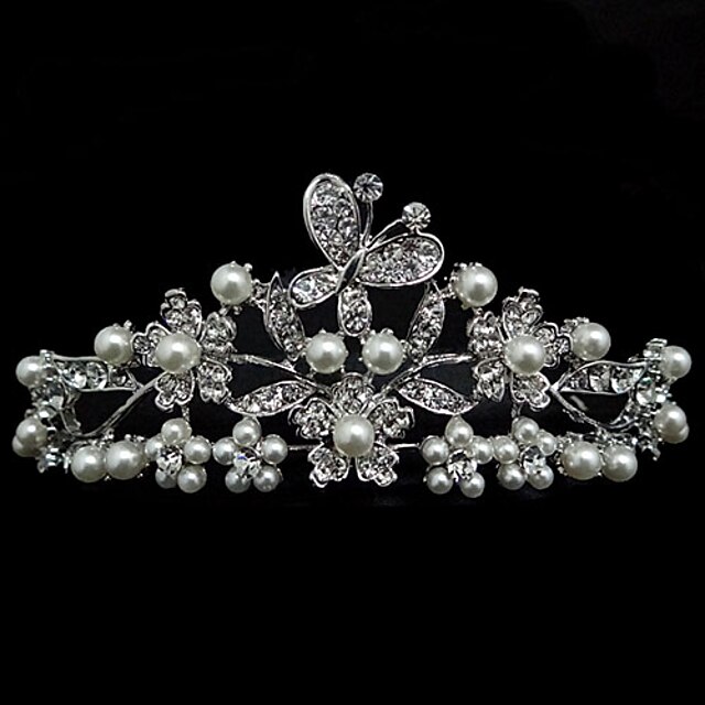  Rhinestone And Pearl Tiara With Butterfly