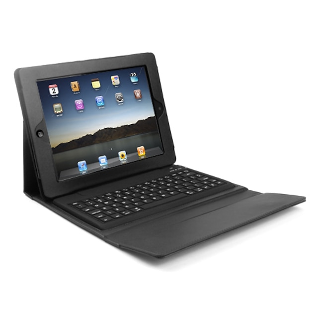  Ledertasche mit kabellosen Bluetooth-Tastatur für iPad (schwarz)