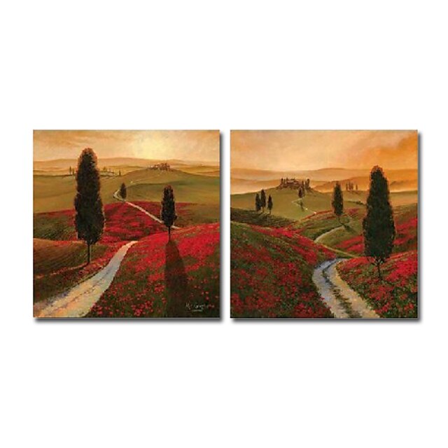  Hand-Painted Landscape Two Panels Canvas Oil Painting For Home Decoration