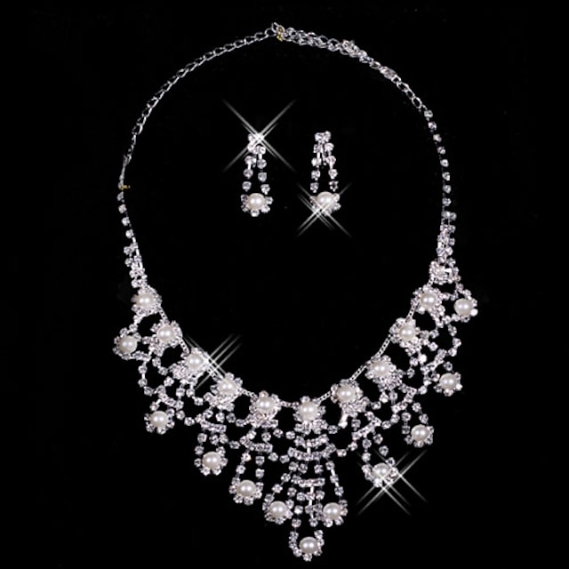  Women's Rhinestone Wedding Party Anniversary Birthday Engagement Gift Daily Alloy Earrings Necklaces