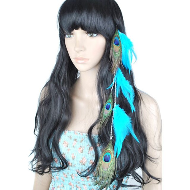  1 Pcs Clip In Peacock Feather Hair Extensions