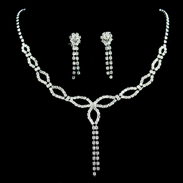  krystall i sliver legert bryllup smykker sett med halskjede og øredobber