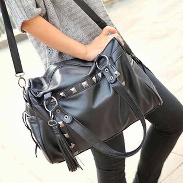  Women Bags PU Tote Rivet for Casual All Seasons Black