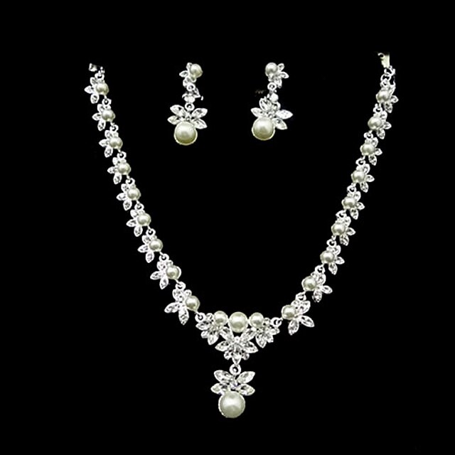 Rhinestone Pearl Wedding Party Anniversary Birthday Engagement Gift Alloy Earrings Necklaces