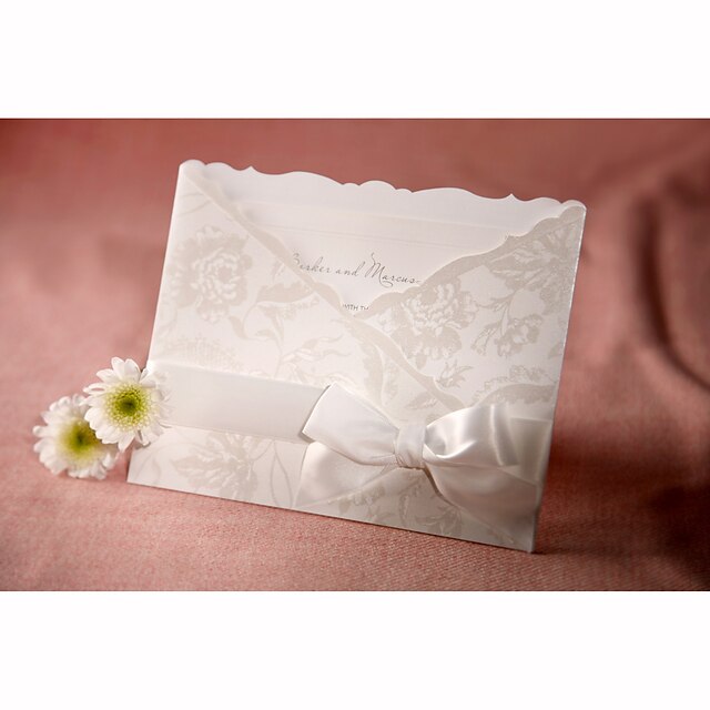  Personalized Flora Style Tri-folded Wedding Invitation With White Bow (Set of 50)