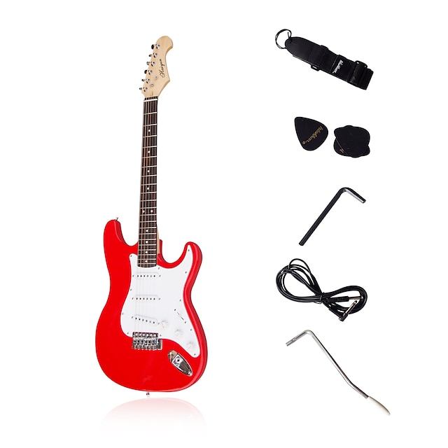  Strat custom elektrische gitaar met toebehoren in rood / zwarte kleur