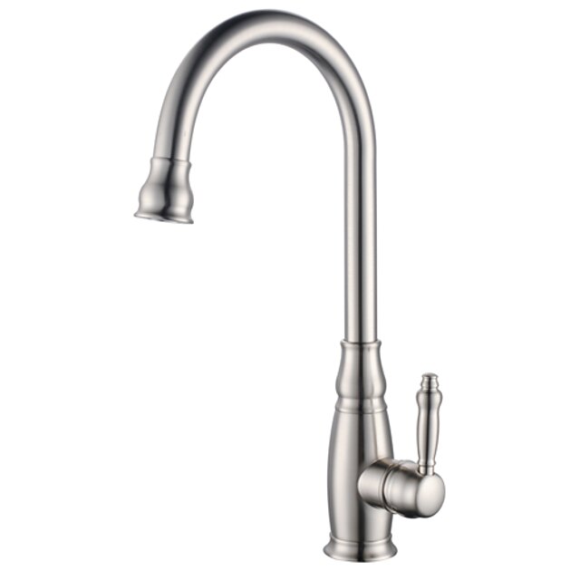  Kjøkken Kran - Et Hull Krom standard Tut / Høy Bue Vannrett Montering Tradisjonell Kitchen Taps / Enkelt Håndtak Et Hull