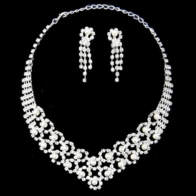  Silver Pearl Two Piece Gorgeous Piercing Design Ladies' Wedding Jewelry Set(45 cm)