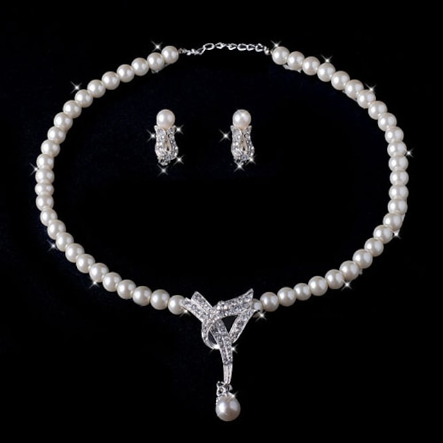  zwei Stück Elfenbein wunderschöne Perle Halskette und Ohrringe Damen-Schmuck-Set (38 cm)