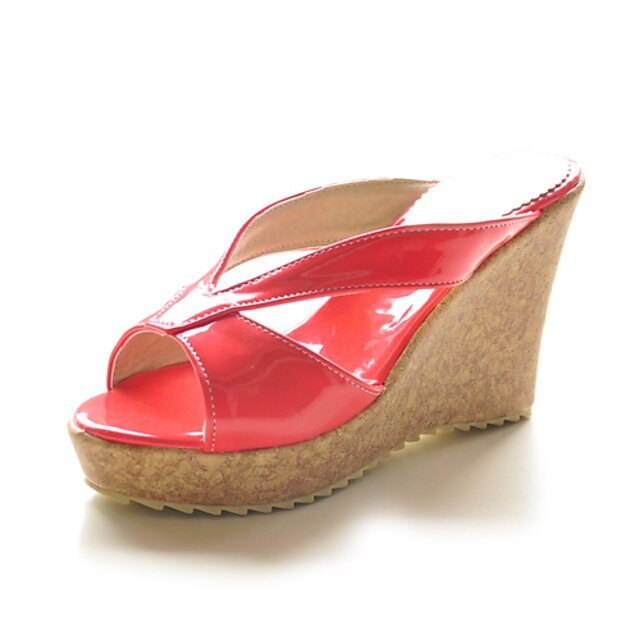 Patent Leather Wedge Heel Slippers / Platform Party Evening Shoes (More Colors Available)