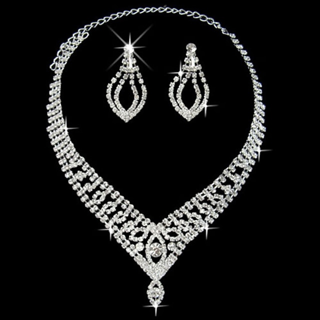  Rhinestone Wedding Party Anniversary Birthday Engagement Gift Daily Alloy Earrings Necklaces