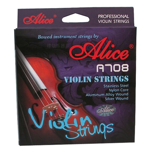  alice - (a708) fiolin strings/e-1st stålkjerne, a-andre d-3 g-fjerde nylon kjerne
