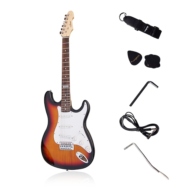  stratégie personnalisée guitare électrique avec des accessoires en coucher de soleil / crème / rouge / noir