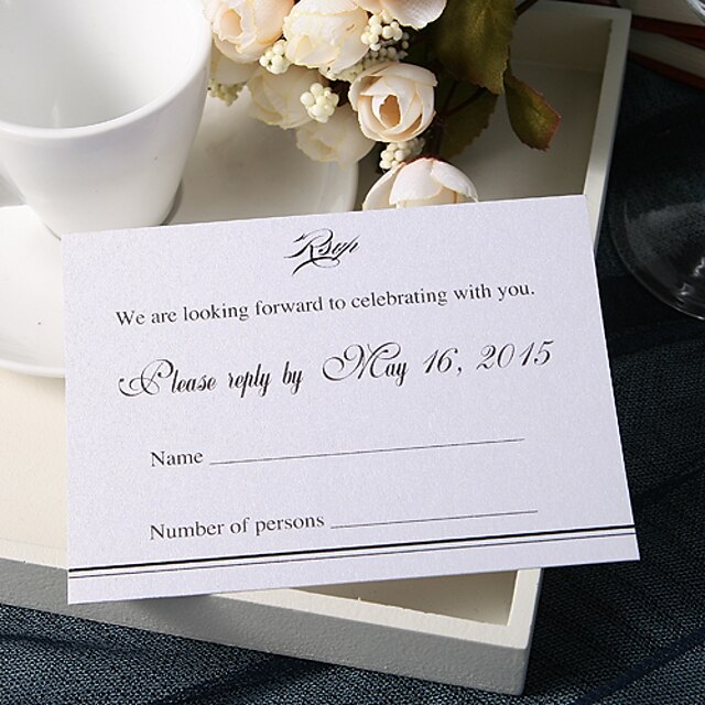  Flat Card Wedding Invitations Response Cards Artistic Style Pearl Paper 9*12.5 cm