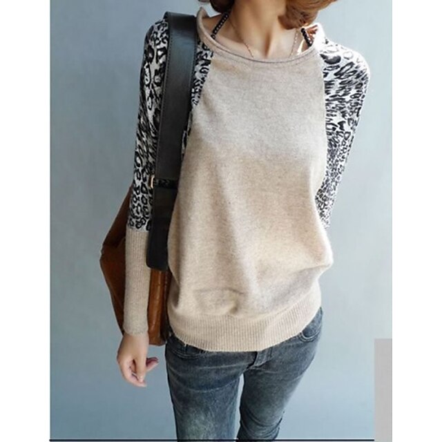  Manchon de léopard autour shirt col en tricot