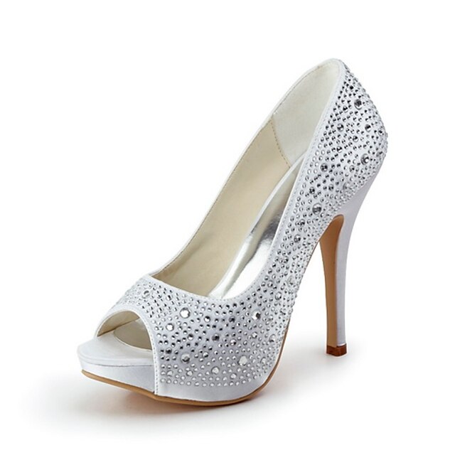  Women's Shoes Satin Spring / Summer Stiletto Heel / Platform Rhinestone Pink / Almond / Ivory / Wedding