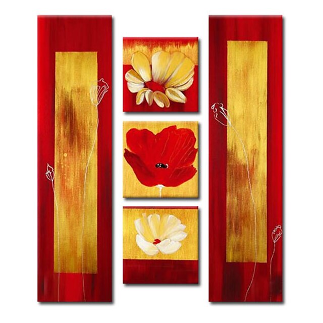  IARTS®Hand-painted Floral Oil Painting with Stretched Frame - Set of 5