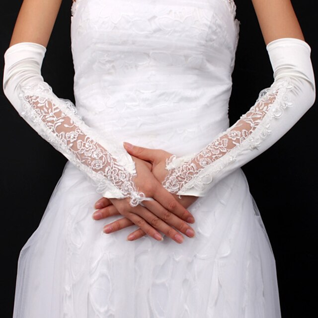  сатин / кружевные свадебные перчатки без пальцев длина опера