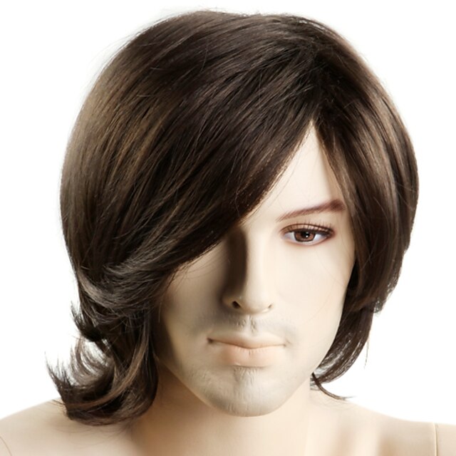  Capless Synthetic Medium Long Straight Men's Wig