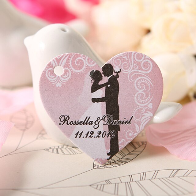  personlig hjerteformede fordel tag - bryllup kys (sæt af 60)