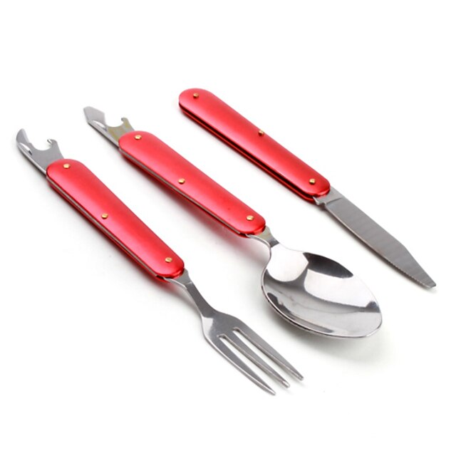 Camping Eating Utensil Set Sets Stainless Steel Outdoor for Red Blue