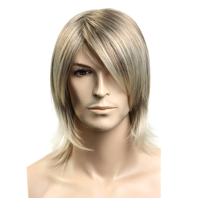  Capless Synthetic Medium Long Straight Men's Wig