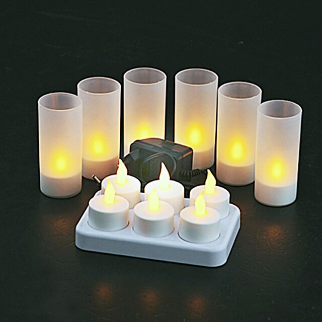  6 pc Warm Yellow  LED Rechargeable Flameless Tea Light Candles