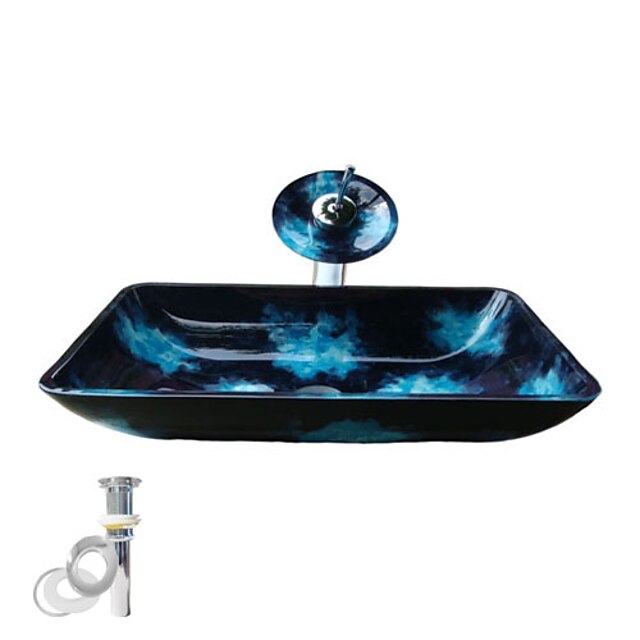  Nykyaikainen Suorakulma Sink Material on Karkaistu lasi kylpyhuoneen asennusrengas Keittiön vedenpoisto