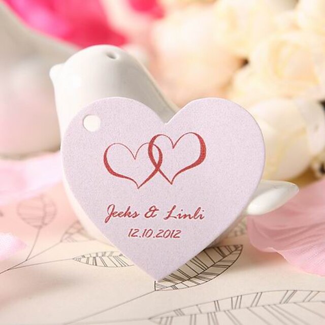  Personalized Heart Shaped Favor Tag - Pink Hearts (Set of 60)