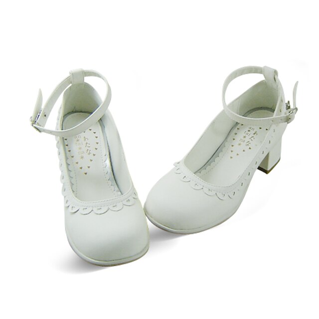  handgemaakte witte pu leer 4,5 cm hoge hak land lolita schoenen