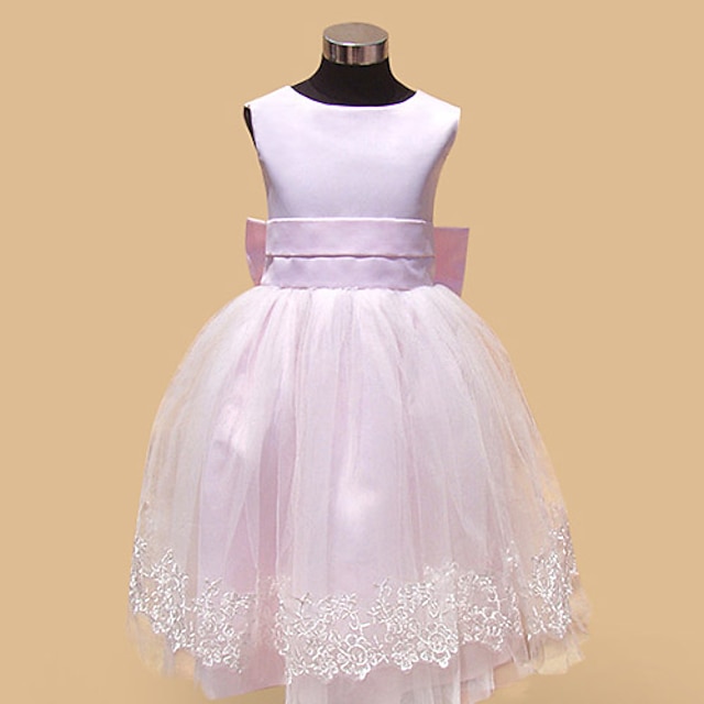  Ball Gown Tea Length Flower Girl Dress First Communion Cute Prom Dress Satin with Bow(s) Fit 3-16 Years
