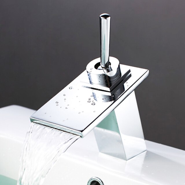  Håndvasken vandhane - Vandfald Krom Centersat Et Hul / Enkelt håndtag Et Hul