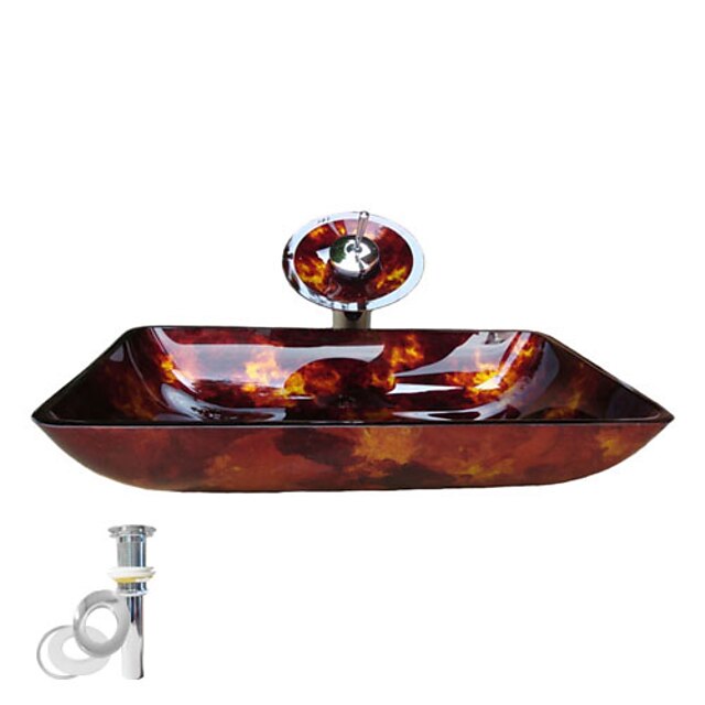  Bathroom Mounting Ring / Kitchen Water Drain Contemporary - Tempered Glass Rectangular Vessel Sink