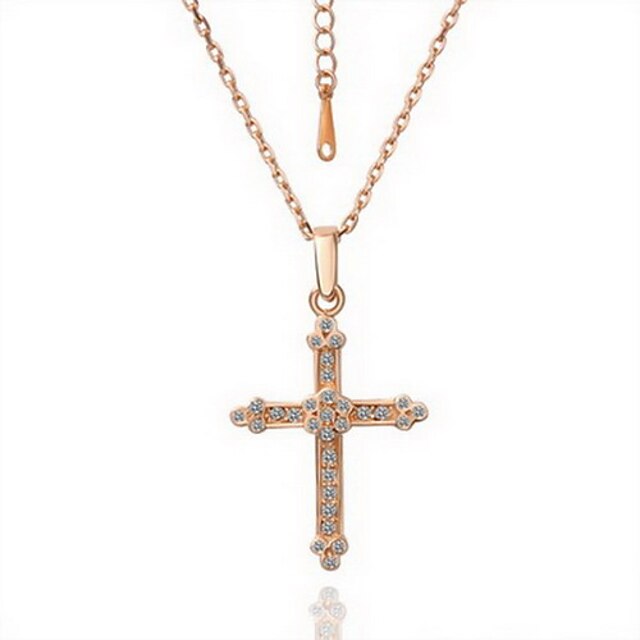  18K Gorgeous Fashion Rhinestone Alloy Cross Necklace (More Colors)