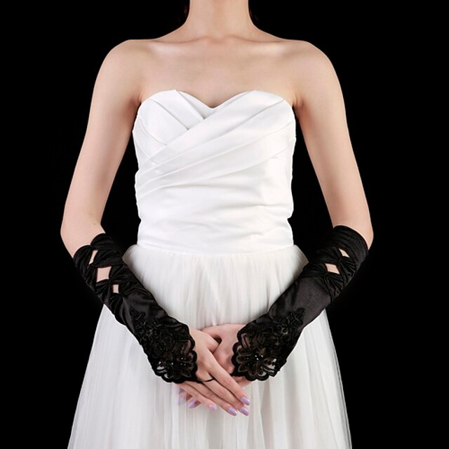 Satin Elbow Length Glove Party / Evening Gloves With Beading