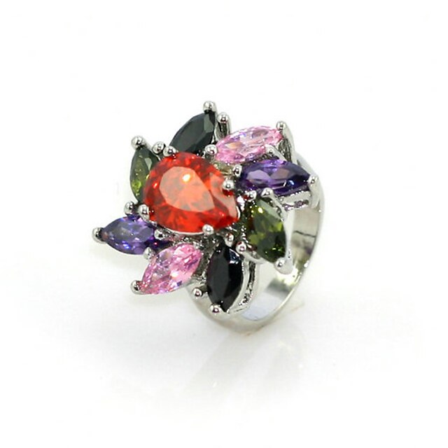  splendida multicolor cubic zirconia platinato forma irregolare anello di moda