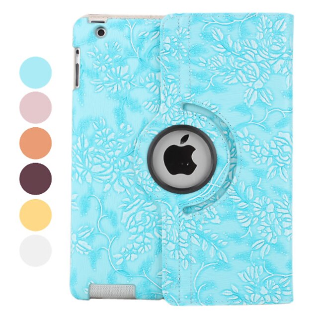 Blumenmuster 360 Grad PU Ledertasche mit Ständer für iPad 2/3/4 (farblich sortiert)