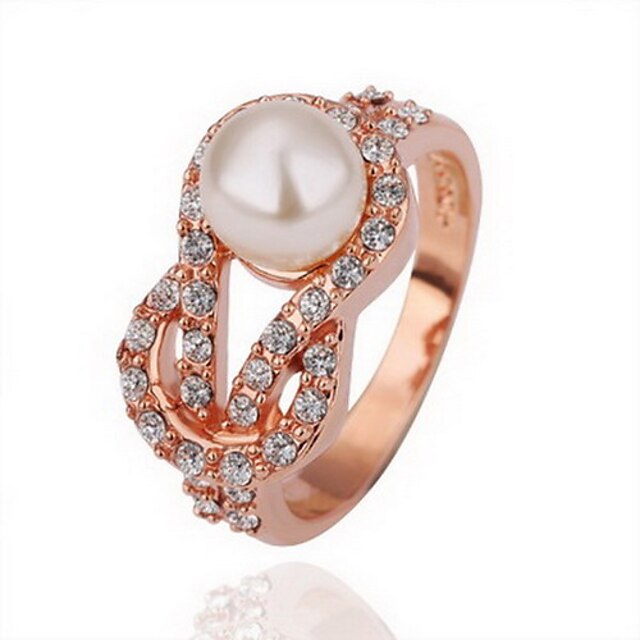  Gorgeous Cubic Zirconia 18K Gold Plate Pearl Knot Fashion Ring