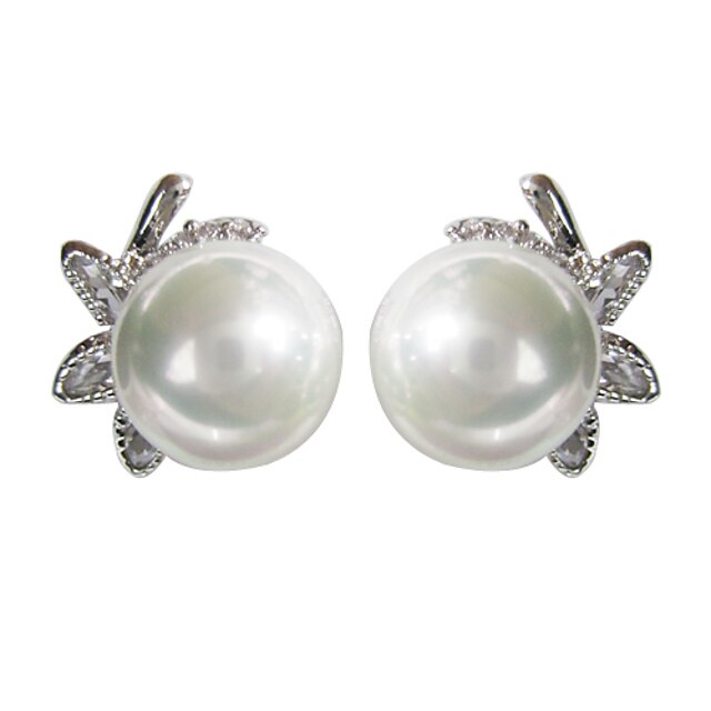  Unique White Platinum Plated With Round Shape Pearl Earrings