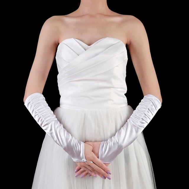  Satin Elbow Length Glove Bridal Gloves With Ruffles
