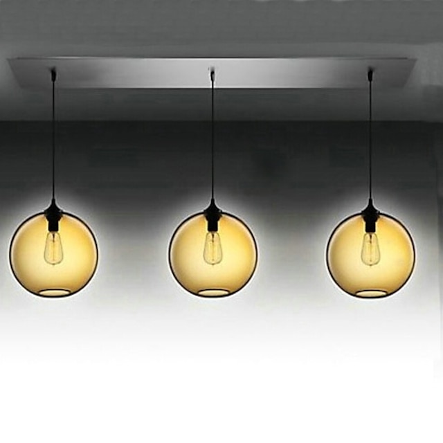  3 - Light Modern Glass Pendant Lights in Transparent Brown Bubble Design