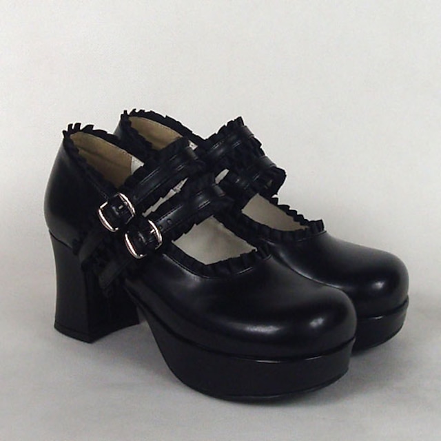  Mujer Zapatos Classic Lolita Lolita Tacón alto Zapatos Un Color 7.5 cm Negro Blanco Rosa Cuero Sintético / Cuero de Poliuretano Cuero de Poliuretano Traje de Halloween