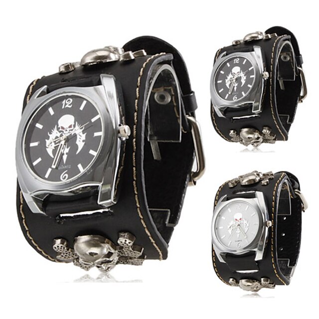  Women's Wrist Watch Quartz Black Hot Sale Analog Ladies Skull Fashion - White Black