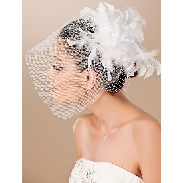  One-tier Cut Edge Wedding Veil Blusher Veils / Birdcage Veils with Feather 30 cm Tulle