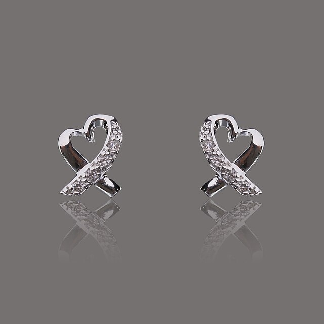  Gorgeous Silver Plate Rhinestone Heart Earring