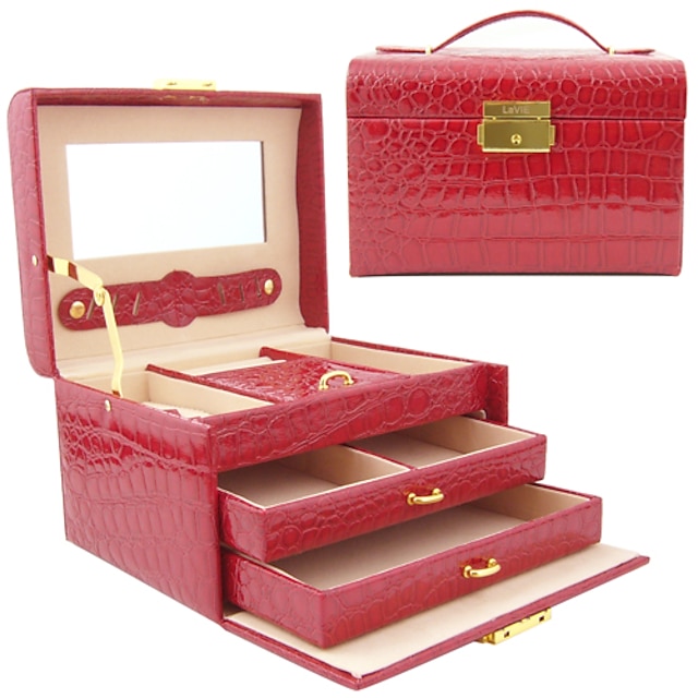  prinsesse alligatoring Leatherette ladies'jewelry boksen (flere farger)