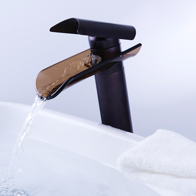  Μπάνιο βρύση νεροχύτη - Καταρράκτης Λαδωμένο Μπρούντζινο Δοχείο Μία Οπή / Ενιαία Χειριστείτε μια τρύπα