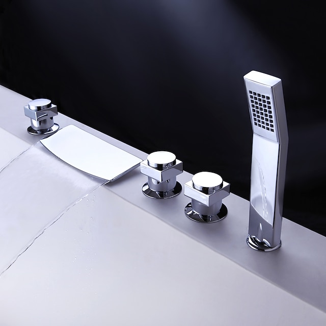  Contemporary Chrome Roman Tub Ceramic Valve Bath Shower Mixer Taps / Brass