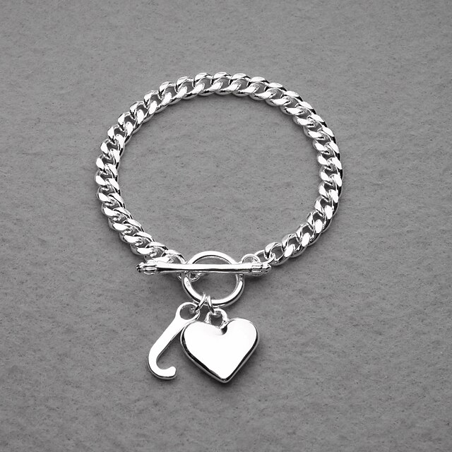  Fashion Silver Plated Heart&J Unisex Bracelet